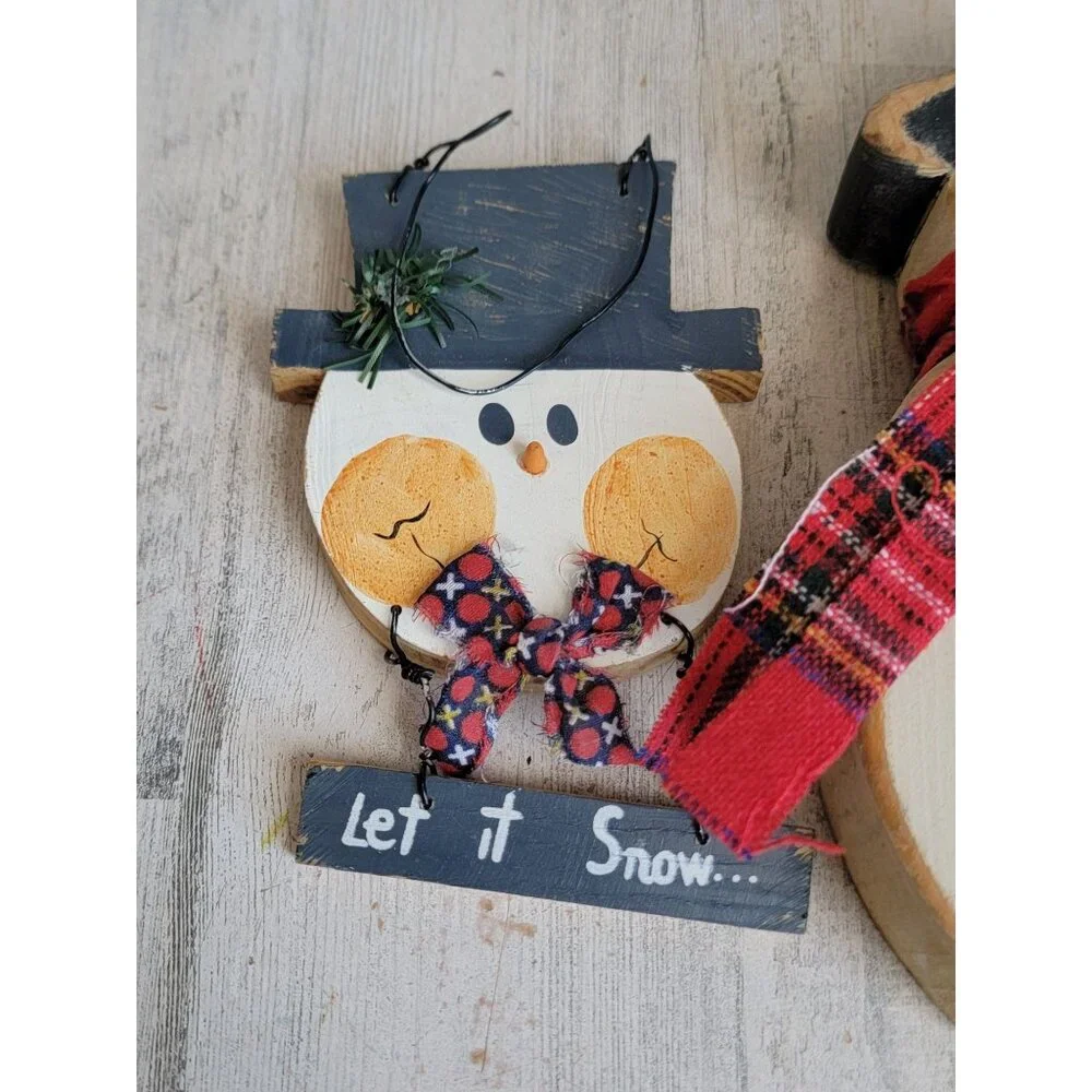 Vintage snowman broom‎ sign figure unique rustic home decor set